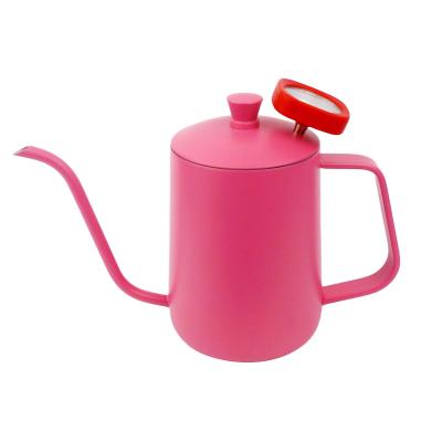 China Hot Selling 600ml Long-Mouth Coffee Maker Viable Hot Tea Kettle with Thermometer Drip Coffee Pot for sale