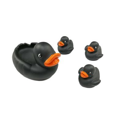 China Floating and Squeaking Tub Duck Family Bath Toys Rubber Duck Family Bath Set Black Eco-friendly Non-Toxic Rubber Kid Baby Shower Toys for sale