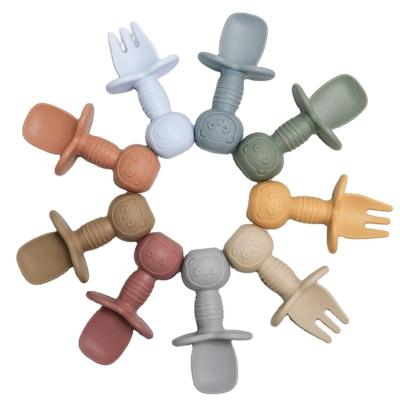 China Food Grade Reusable Soft Silicone Safety Training Baby Silicone OEM ODM Spoon Feeding Fork for sale