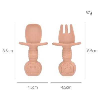 China Eco-Friendly Reusable Mini Fork Spoon Toddler Feeding Baby Training Silicone Fork Spoon for sale