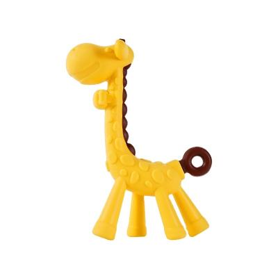 China Soft and Safe Giraffe Shape Health Hygiene Silicone Yellow Pink Safe Prevent Bites Baby Teether for sale