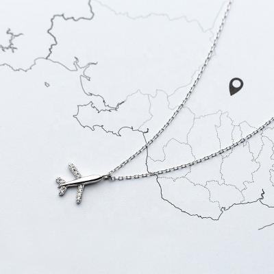 China Wholesale Cute Running Silver Airplane 100% Sterling 925 Chain Pendant Necklace for sale