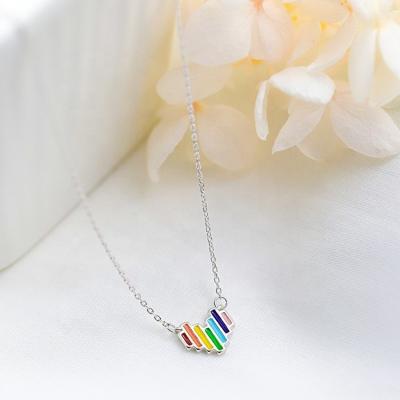 China Wholesale Romantic 925 LGBT Pride Heart Shape Rainbow Silver Gay Necklace for sale