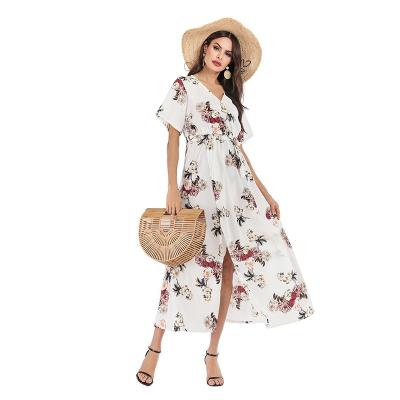 China Anti-wrinkle Casual Dress 2020 Summer Dresses Dresses Cheap Maxi Dress Knee Length With Sleeves And Printed Fabric Dresses Women for sale