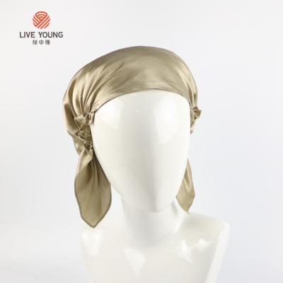 China Fashion 100% Pure Silk Sleeping Hood With 3 Ribbons Main Hat Cover Nightcap For Hair Beauty Sleeping Female for sale