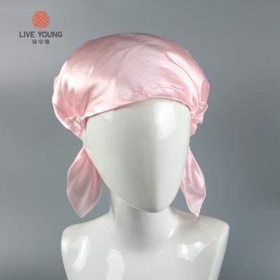 China Ethnic custom made rose natural silk bonnet with adjustable wash label silk hair wrap bonnet for sale