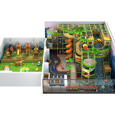 China Metal Commercial Indoor Playground Equipment Jungle theme with three-tunnel High Slides for sale