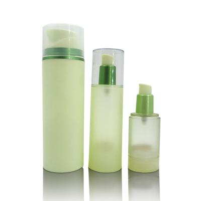 China Green 30Ml Cosmetic Plastic Pump Bottle Packaging Airless Mini Cosmetic Frosted Storage Plastic Bottle for sale