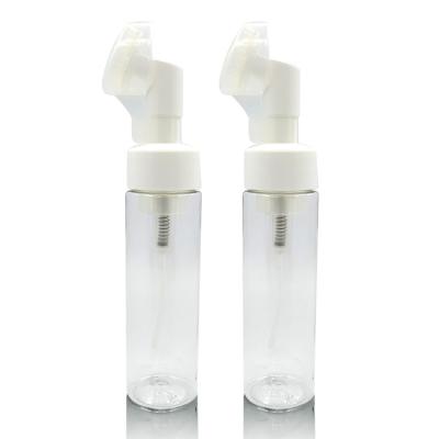 China 50ml 80ml Cosmetic Clear Cosmetic Gel Bottle Facial Hair Foaming Pump With Round Brush Foam Bottle for sale