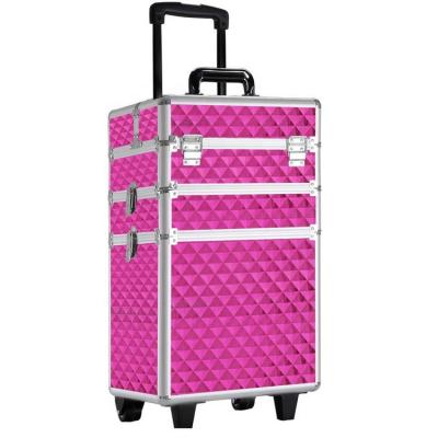 China Professional Rolling Case Large Capacity 3-in-1 Makeup Trolley Cosmetic Box for sale