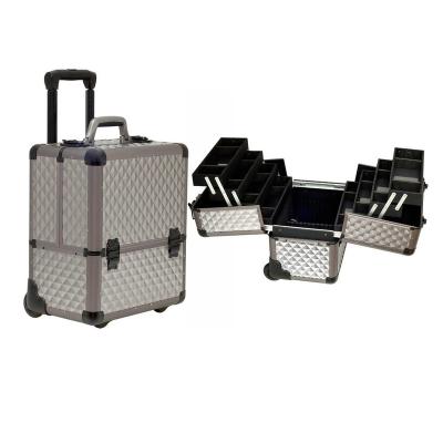 China Large Capacity Artist Cosmetic Train Case Makeup Rolling Case with 8 Trays for sale