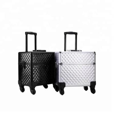 China Hot Sale Professional Large Capacity Makeup Trolley Vanity Case Aluminum Cosmetic Box for sale