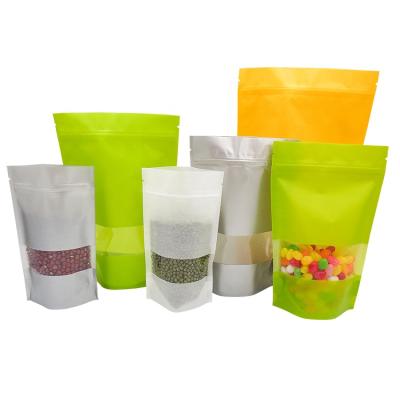 China Moisture Proof Stand Up Heat Sealable Food Packaging Pouches Doypack Bags Zip Lock Resealable Kraft Paper Plain With Matte Window for sale