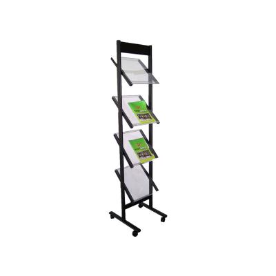 China 4 Adjustable Shelves Easy Movable Stable Wheels 4 Layers Acrylic Literature Rack / Magazine Display Rack for sale