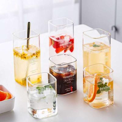 China Wholesale Viable Clear Borosilicate Glass Mouth Square Mouth Pyrex Juice Water Glass Cups for sale