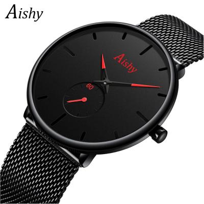 China Aishy waterproof hot sport stainless steel luxury black watch for men classic watches ombre quartz boy men superior custom logo for sale