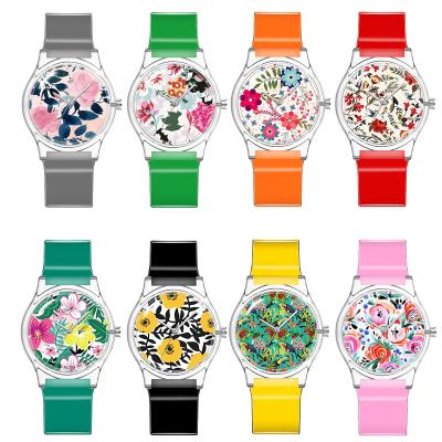 China Children Flower Colorful Transparent Plastic Student Young Girl Wristwatch Jelly Watches For Birthday Gift Face Lovely Jelly Watches For Birthday Gift for sale