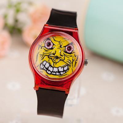 China Jelly Analog Silicone Transparent Rubber Ladies Wristwatch Ladies Cartoon Funny Face Watch Band Children's Watch Male Gift for sale