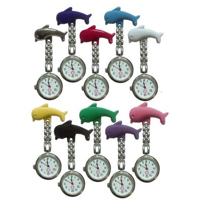 China Colorful Stainless Steel Dolphin Nurse Lapel Pin Watch Nurses Watches Alloy Quartz Movement Nurse Watch For Christmas Birthdays Gift for sale