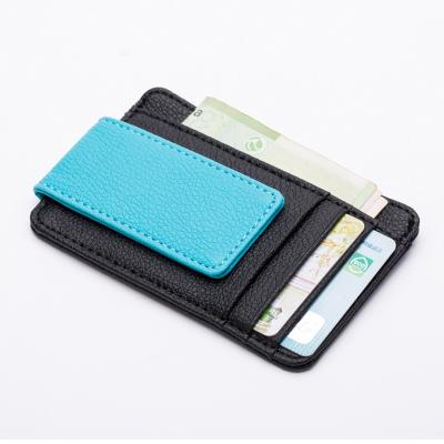 China OEM Wholesale Fashion Silver Magnetic Clip Lychee Slim ID Credit Card Holder for sale