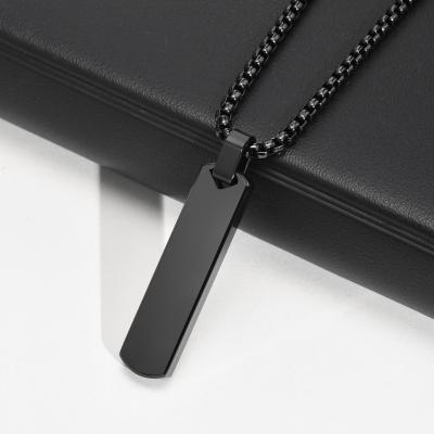 China Other Simple Engravable Dangle Vertical Cuboid Stick Bar Pendant Necklace Stainless Steel Mens Necklace for sale