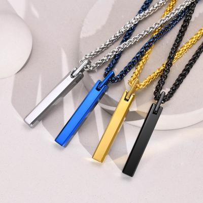 China Other Custom Gold Plated Blank Bar Necklace Non Tarnish Stainless Steel Engraved Logo 3D Bar Pendant Necklace for sale