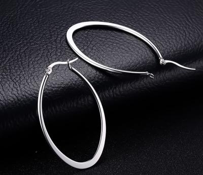 China TRENDY Big Circle Stainless Steel Gold Silver Wire Hoop Earrings Oval Flattened Hoop Earrings For Women Party for sale