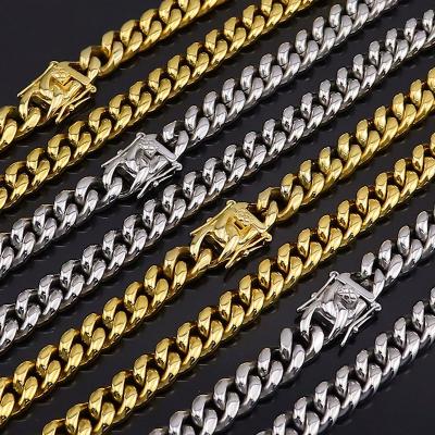 China Other Wholesale Necklace Jewelry Hip Hop Chain 316L Stainless Steel Miami Curb Cuban Link Chain for Mens Women for sale