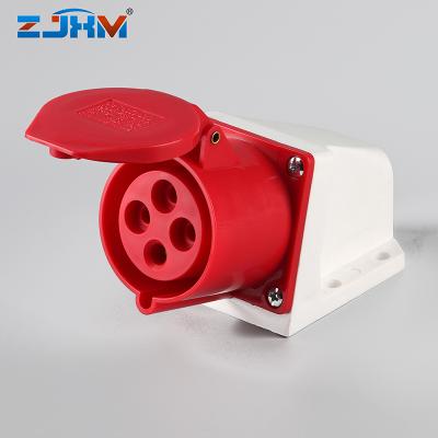 China ZJXM IP44 Industrial Outdoor Wall Mount Sockets 380v 32amp Industrial Outlet Industry Socket 124 for sale