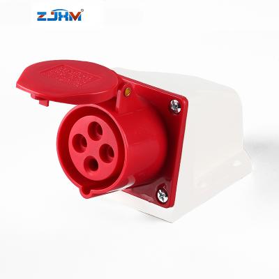 China ZJXM 4 Pin 220v16a Industrial Wall Mounted Industrial Socket Red Industrial Socket for sale