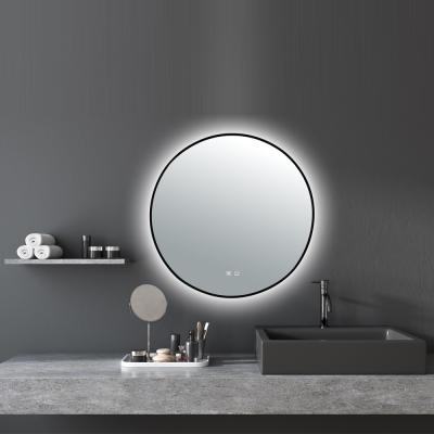 China Bathroom Matt Black Stainless Steel Framed Illuminated Anti-Fog Wall Mounted Mirror With LED for sale