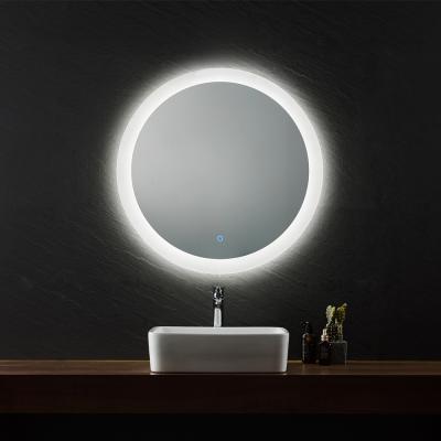 China EU Standard Bright Round LED Frameless Mirror Illuminated Modern Hotel Graphic Design Free Standing Spare Parts With Touch Sensor Switch for sale