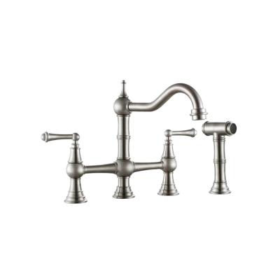 China American Style Kitchen Mixer Taps Brass Widespread 4 Hole Sink Faucet With Pull Out Sprayer Hot And Cold Water Kitchen Faucet 3 Way Side for sale