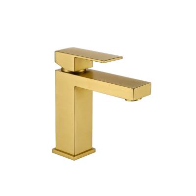 China Square Brass Metered Faucets Base Basin Faucet Basin Sink Mixer Brushed Gold Hot And Cold Water Faucet Sanitary Ware Manufacturer for sale