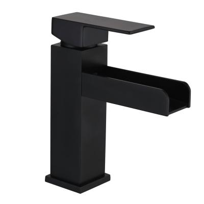 China Metered Faucets Tap Waterfall Home Basin Faucet Brass Single Hole Bathroom Sink Mixer Black Plating Deck Mounted Water Faucet 51601B for sale