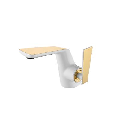 China Modern Fancy Design Home Faucet Brass Single Liner Faucet Wash Hand Handle White And Gold Modern for sale
