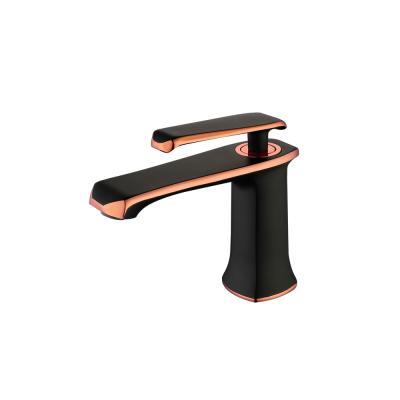 China Modern Unique Black And Rose Gold Finish Brass Bathroom Basin Faucet for sale