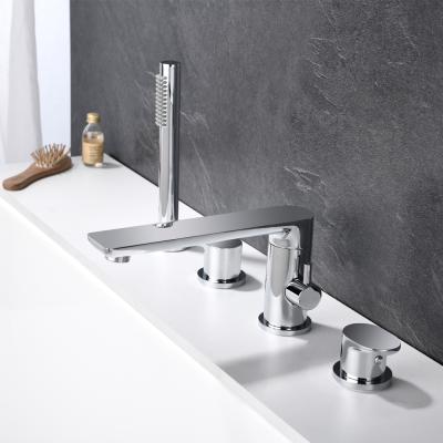 China Without Taphome Chrome Chrome Hand Shower Modern Bathtub Slide Bar Mixer 4 Hole Deck Mounted Bath Shower Faucet Two Handle Diverter Bath Spout for sale