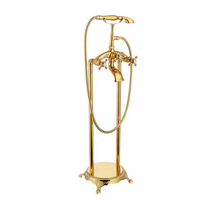 China Floor Mounted Taphome Bathtub Faucets Slide Bar Bathtub Faucets Gold Classic Free Standing Brass Faucet Shower Double Taps for sale