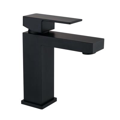 China Simple Square Brass Single Lever Mixer Tap Black Basin Bathroom Faucets Design Metered Hot Cold Water Faucets for sale