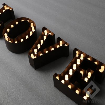 China Energy Saving Indoor Outdoor Metal Light Bulb Marquee Letter Wedding Love Letter Acrylic Vintage Led Sign for sale