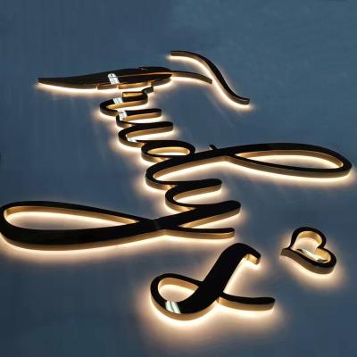 China Outdoor Waterproof Mirror Gold Stainless Steel Back Lit Channel Light 3d Sign Led Backlit Letter Logo for sale