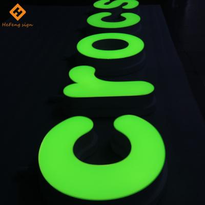 China Low Power Custom 3D Channel Letter Led Illuminated Shop Logo Signage Green Acrylic Sign for sale