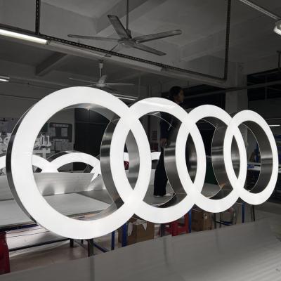 China Buildings Custom Business 3D Bright Bright Exterior Large Stainless Steel Led Audi Logo Sign for sale