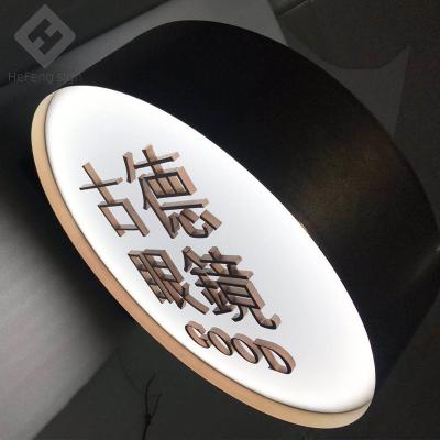 China Energy Saving Custom Acrylic Light Box Sign Metal Vintage Optical Store Sign Led Round Business Signs for sale