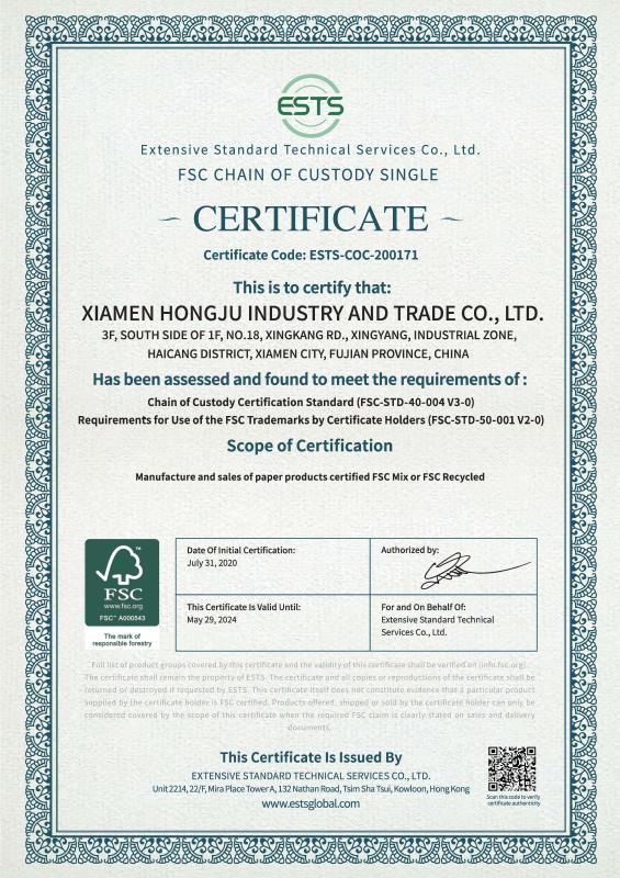 FSC - Xiamen Hongju Printing Industry & Trade Co., Ltd.