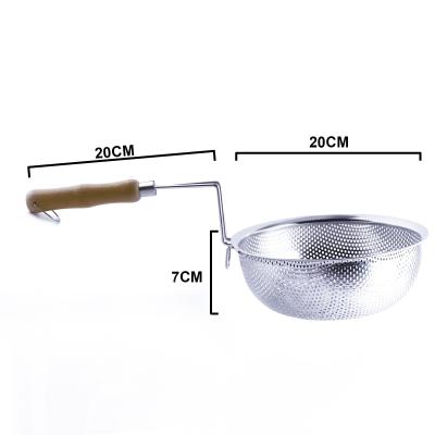 China Viable Stainless Steel French Frying Basket With Wooden Handle Chef Cooking Basket Kitchen Tool For Fried Food Washing Fruit for sale