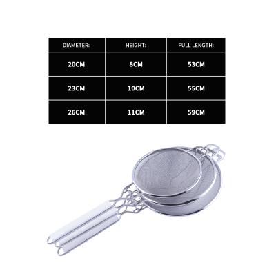 China Large Viable Stainless Steel Mesh Strainer and Colander Metal Pasta Sieve Good Fish Fry Wok Utensils Meat Strainer for sale