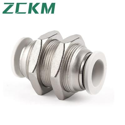 China Building Material Stores One Touch Bulkhead Union Pm White Fittings Right Through The Bulkhead Insert Quick Trachea Connectors Pm 16H - 18H - 20H - 22H - 12 for sale