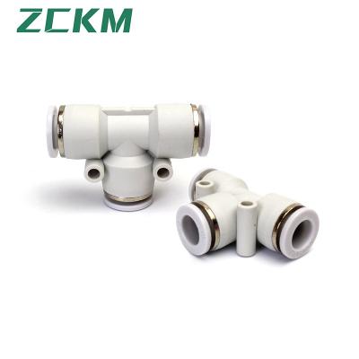 China Building Material Stores 10 12 T-Tee PE-6 8 One Touch Fittings Push In Quick Connectors, PE Series T Pneumatic Fitting Strong for sale